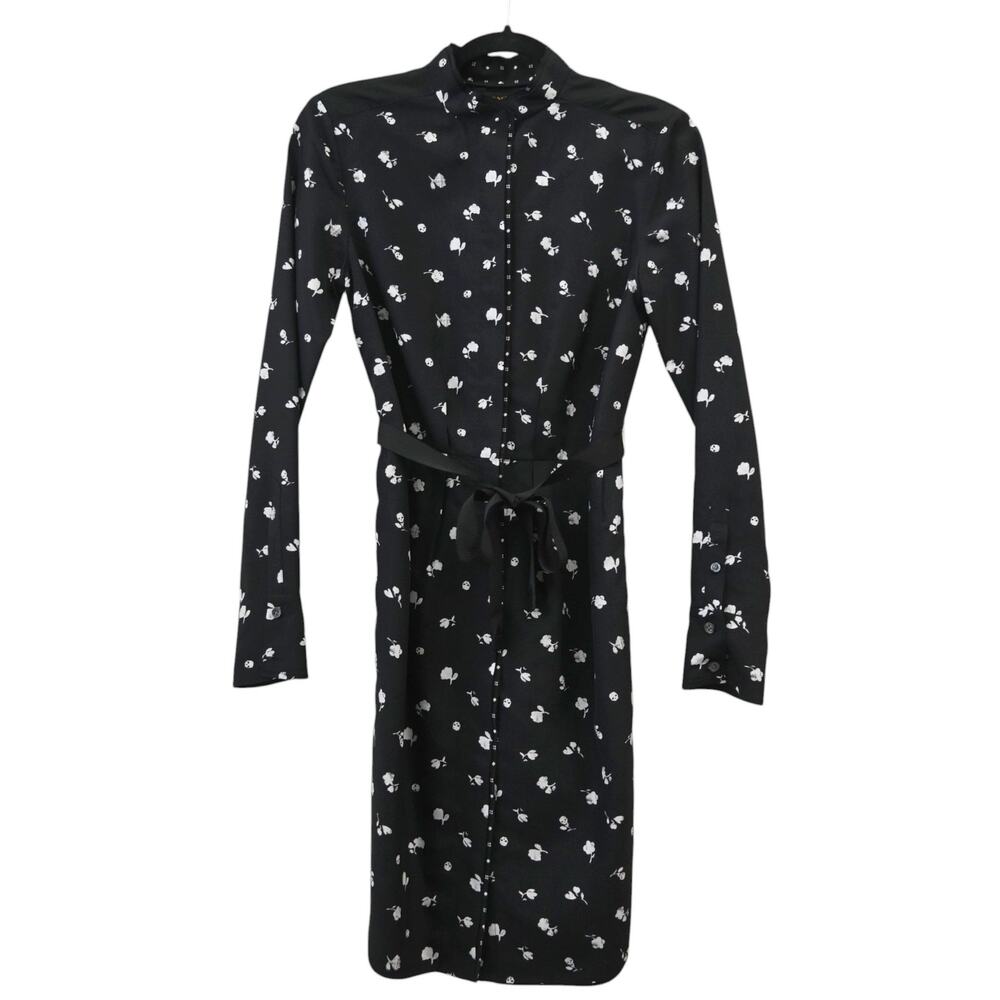 Coach Black White Floral Skull Print Belted Mini Dress Size 00